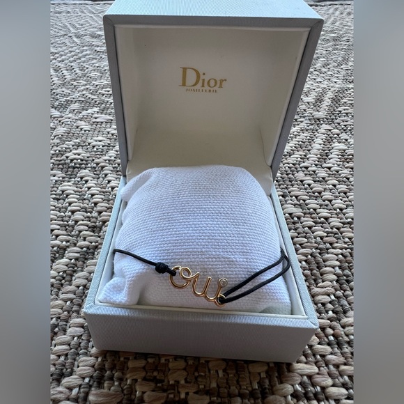 Authentic Dior Gold 'Oui' Bracelet Rose Gold Diamond Black Cord - Picture 1 of 7